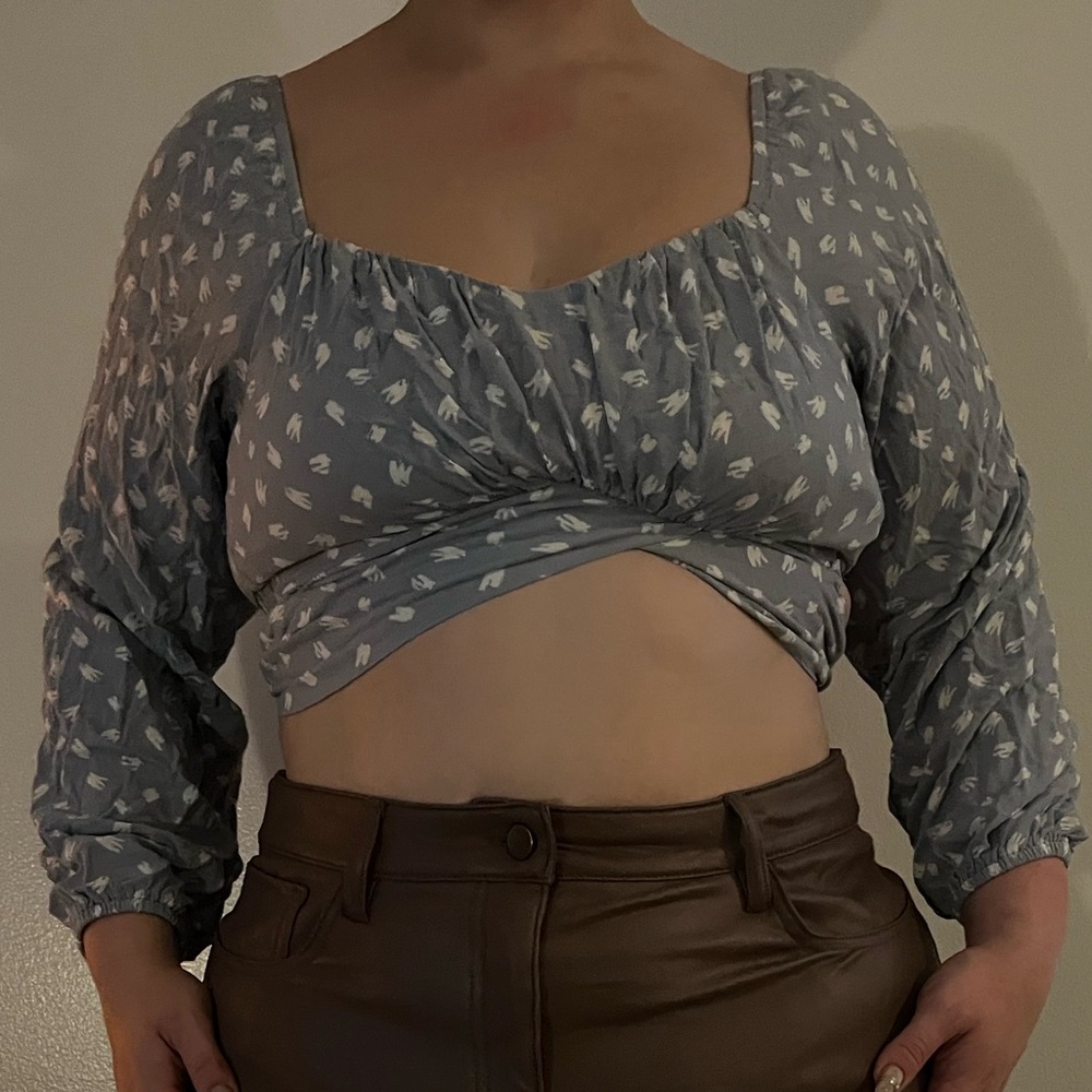 Elegant Gray Floral Blouse